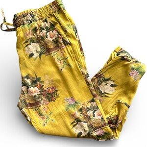 Johnny Was BIYA Silk Cargo Chartreuse Floral Jogger Pants sz Large